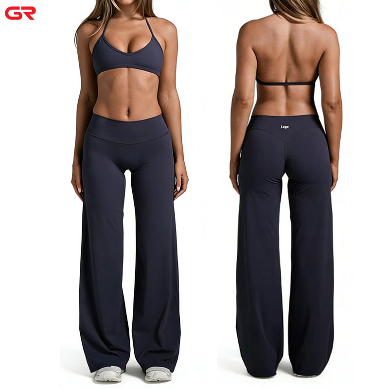 Breathable Sustainable Printed Mid Elastic Waist Smooth Loose Fit Straight Wide Leg Yoga Leggings Buttery Soft Four-Way Stretch