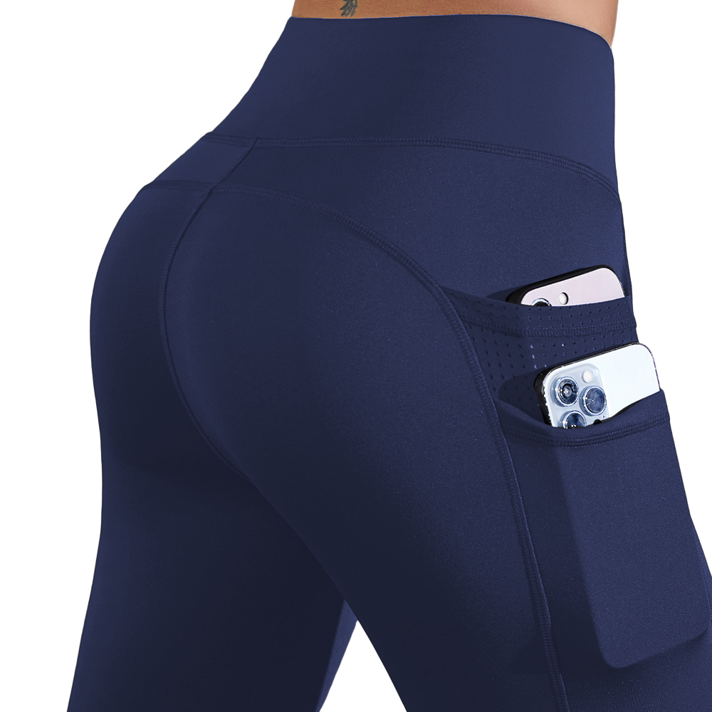 Womens Breathable Stretch Workout Leggings Tummy Control High Waist Side Mesh Patchwork Yoga Pants with 4PCS Pocket