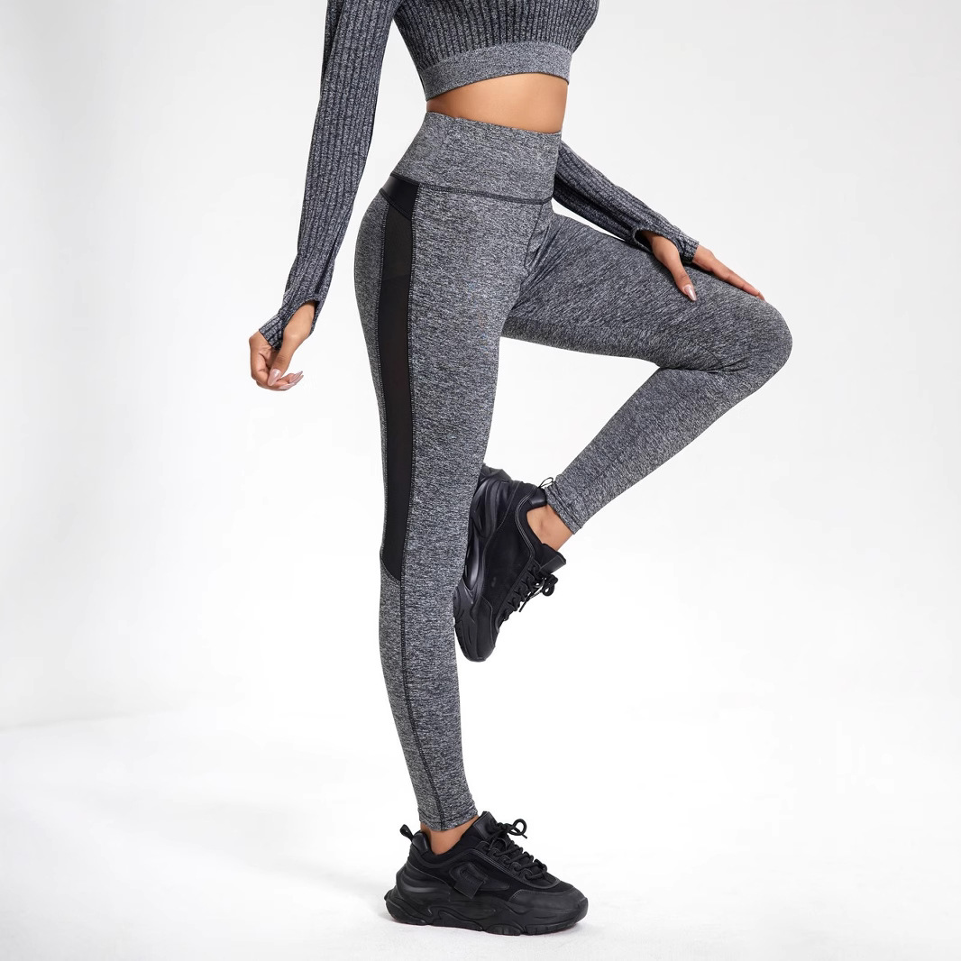 Yoga Pants Spliced Mesh Leather Sexy Breathable Sweat-Absorbent Tight-Fitting Boot Cut Women