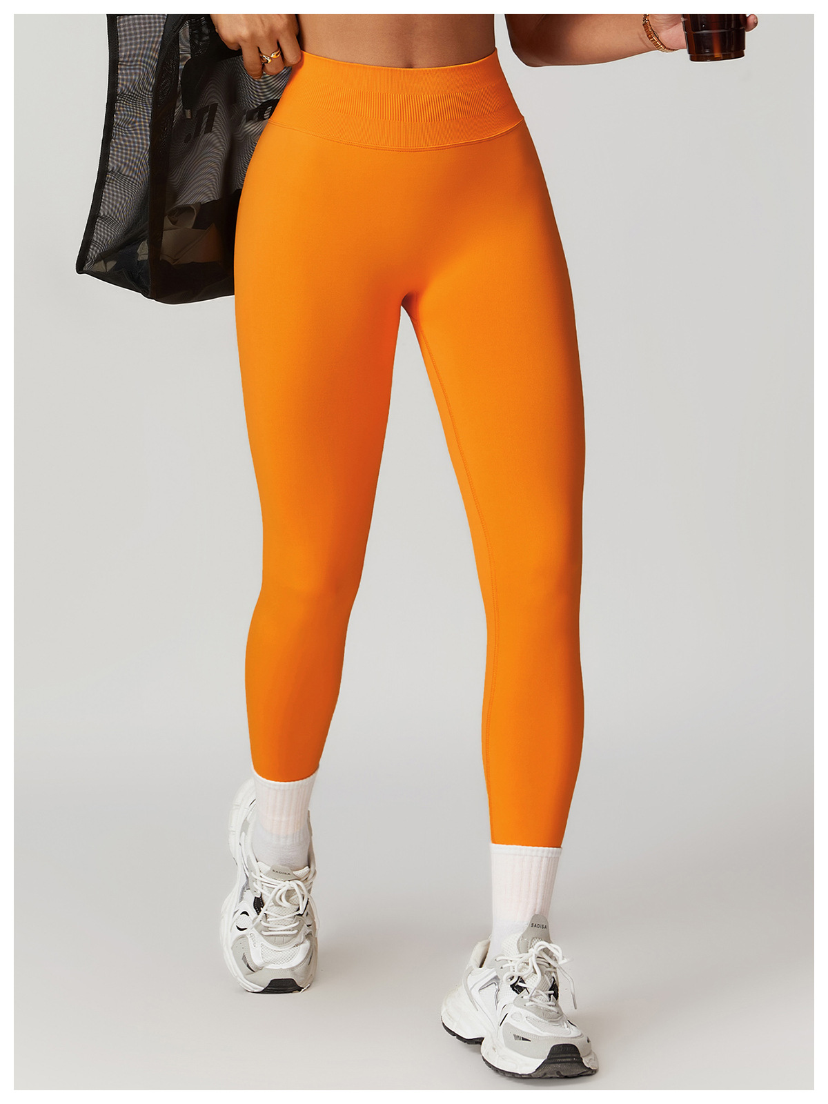 Women's High Waist Seamless Abdominal Yoga Leggings Hip Lifting Tight Fitness Running Pants Elastic Waist Closure Solid Pattern
