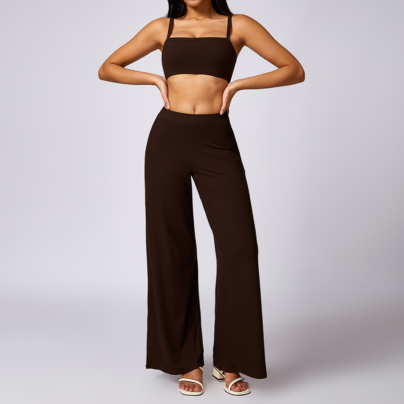TZ8714-3 Custom Yoga Wear Set Women 2 Pieces Vest Bra Loose Wide Leg Sweatpants Womens Clothing Fitness Women's Sets