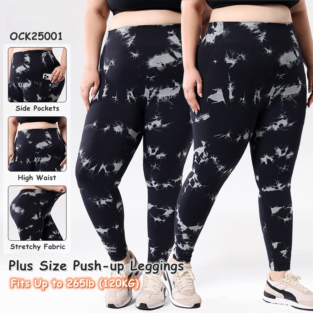 Women 264lb Weight Plus Size OCK25001 Tie Dye Peach V-Shaped Elastic Waist Four-Way Stretch Yoga Pants for Yoga Fitness Running