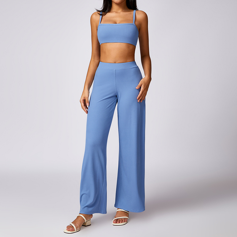 TZ8714-3 Custom Yoga Wear Set Women 2 Pieces Vest Bra Loose Wide Leg Sweatpants Womens Clothing Fitness Women's Sets