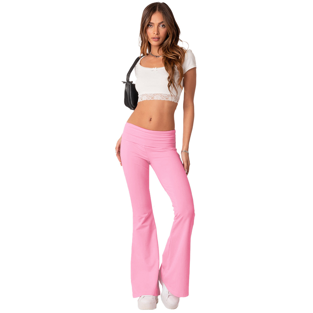 Wholesale Comfortable Women's Flare Skinny Pants Fold Over Leggings Stretch Bootcut Bell Bottom Slim Fit Yoga Pants Y2k Joggers