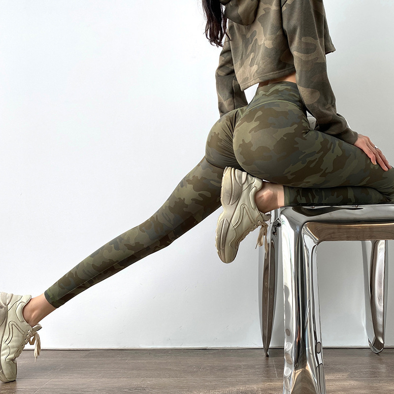 Women's Breathable Camo Peach Butt Fitness Pants Women's High Waist Tight Stretch Internet Celebrity Running Training Yoga Pants