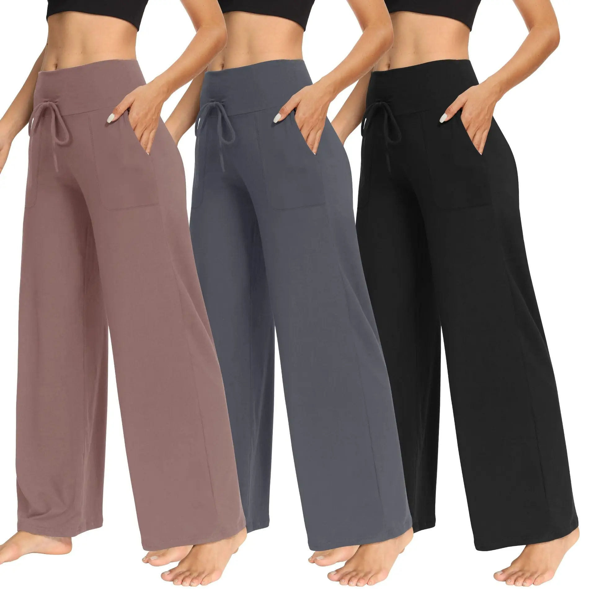 Soft Black Pajama Pants for Women Wide Leg Pants Comfy Casual Lounge Yoga Pants With Pockets Drawstring Pj Bottoms Loungewear