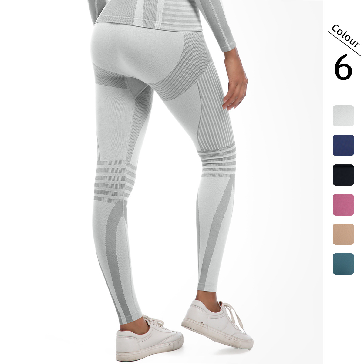 New Cross-border Seamless Knitted Spandex/Nylon Color Blocking Tight-fitting High-elastic Breathable Ski Pants High Waist Yoga