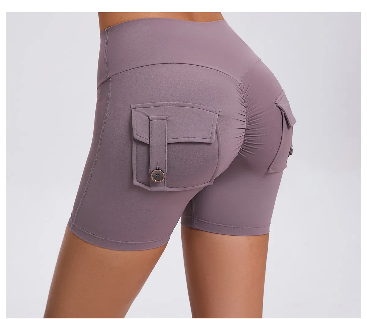 Peach-Shaped Workwear Tight Shorts Women High-Waist Stretch Button-Lift Yoga Pants Quick-Dry Running Fitness Shorts