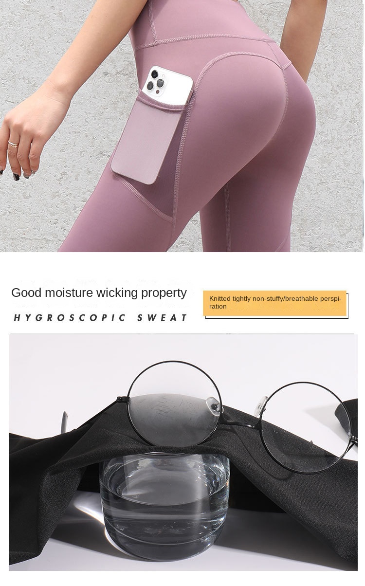 European American Quick-Drying Stretch Fitness Pants Hip-Lifting Mesh Side Pocket Sports Tight Leggings for Running Yoga