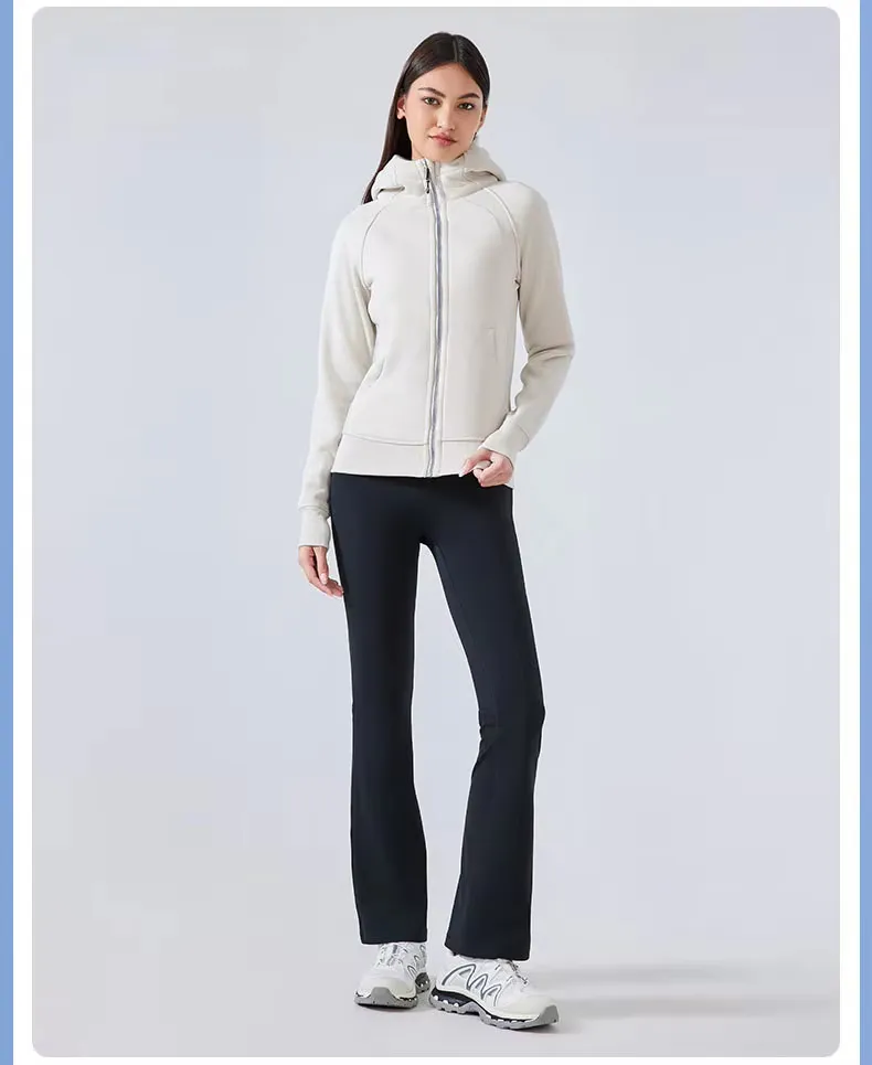 Women's High-Waisted Yoga Pants Stretch Flared Design Fleece Slimming Hip Lifting Elastic Waist Closure Fitness Yoga Pants
