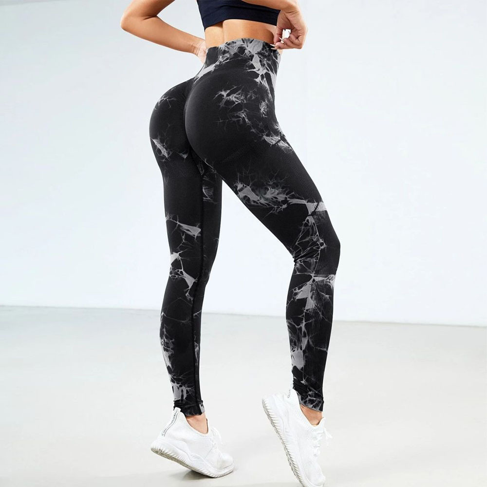 Women's 23 Color Tie-dye Print Seamless Sports Fitness Silhouette Breathable High Waist Yoga Running Pants Elastic Nylon Tight