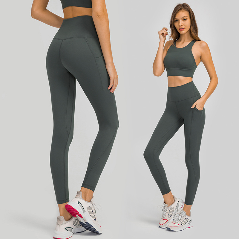 DL126 Naked Sensation Yoga Leggings Breathable High Waist Compression Tights With Drop in Pocket Buttery Soft Sizes M L