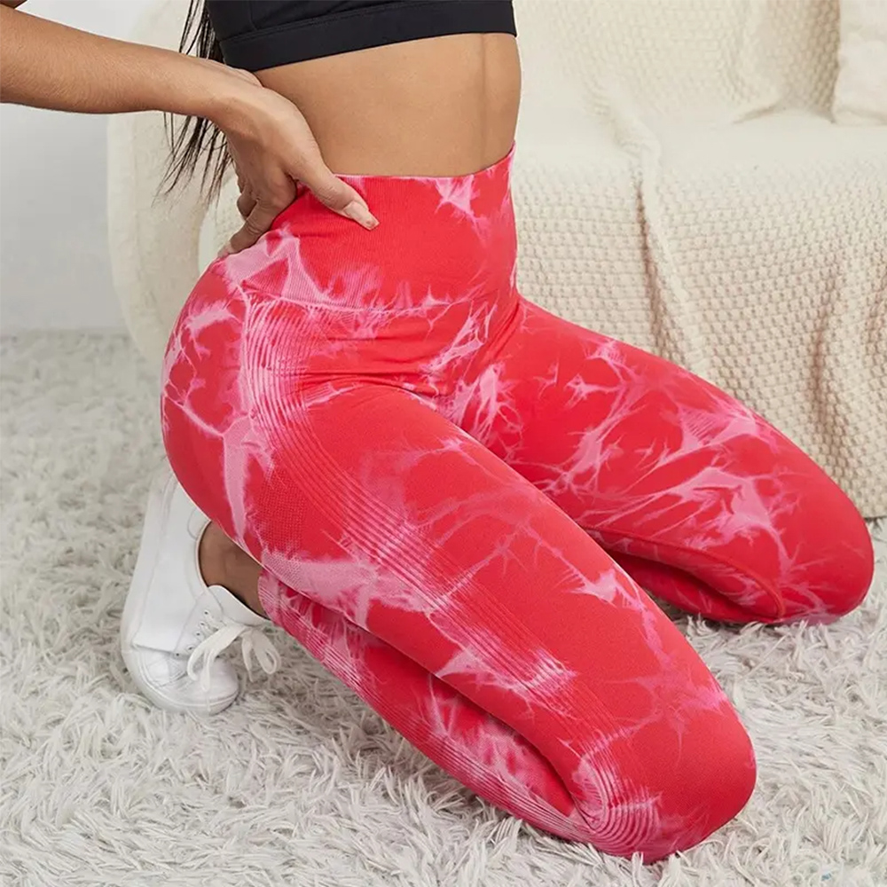 Womens Yoga Pants Skin-feel Seamless Yoga Pants Tie-dye Bleached Design High-waisted Buttock Lift Gym Skinny Sweatpants
