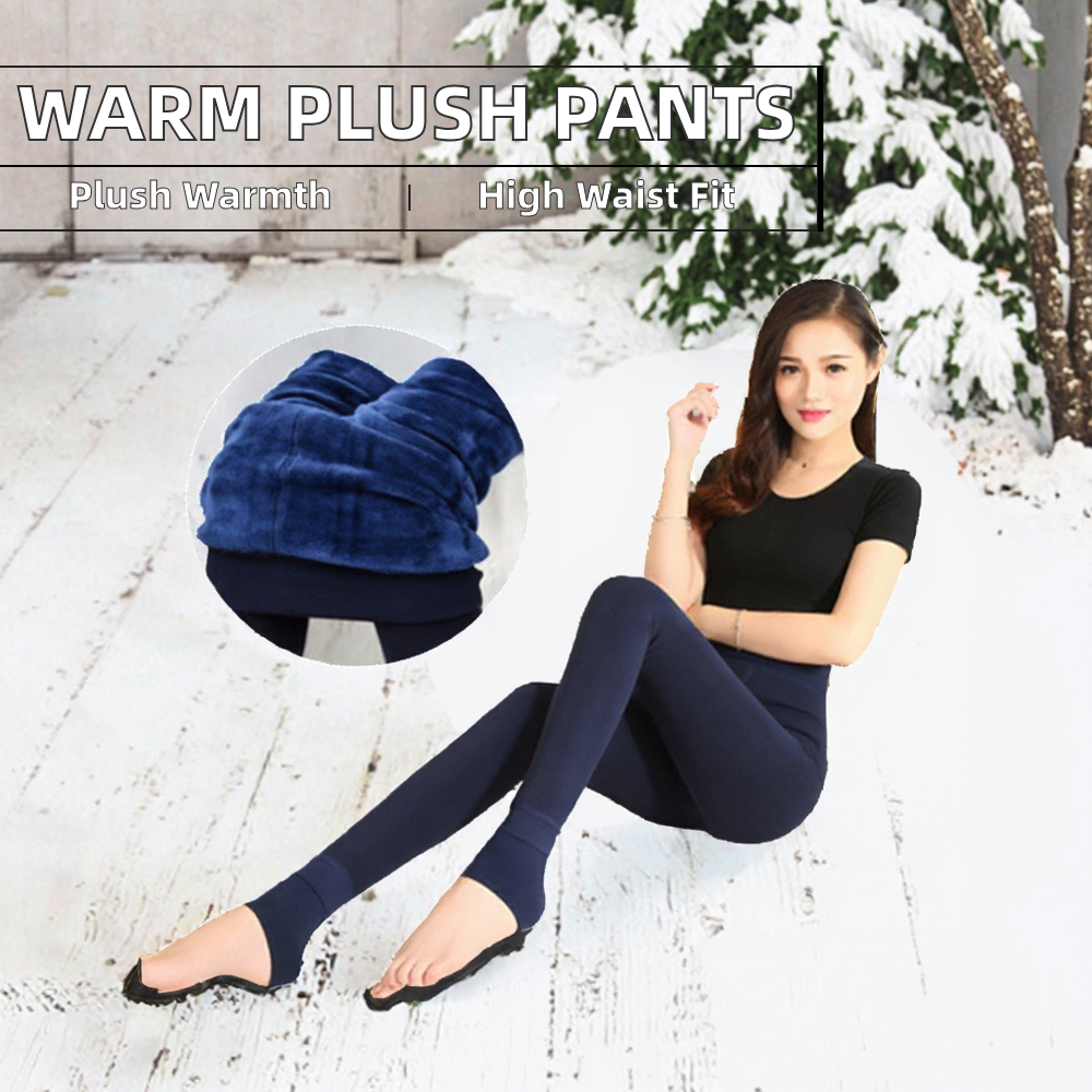 Women's Winter High-Waist Bound Feet Thermal Pants Thick Plus Size Slim Elastic Waist Plush Leggings Breathable Knitted Fabric