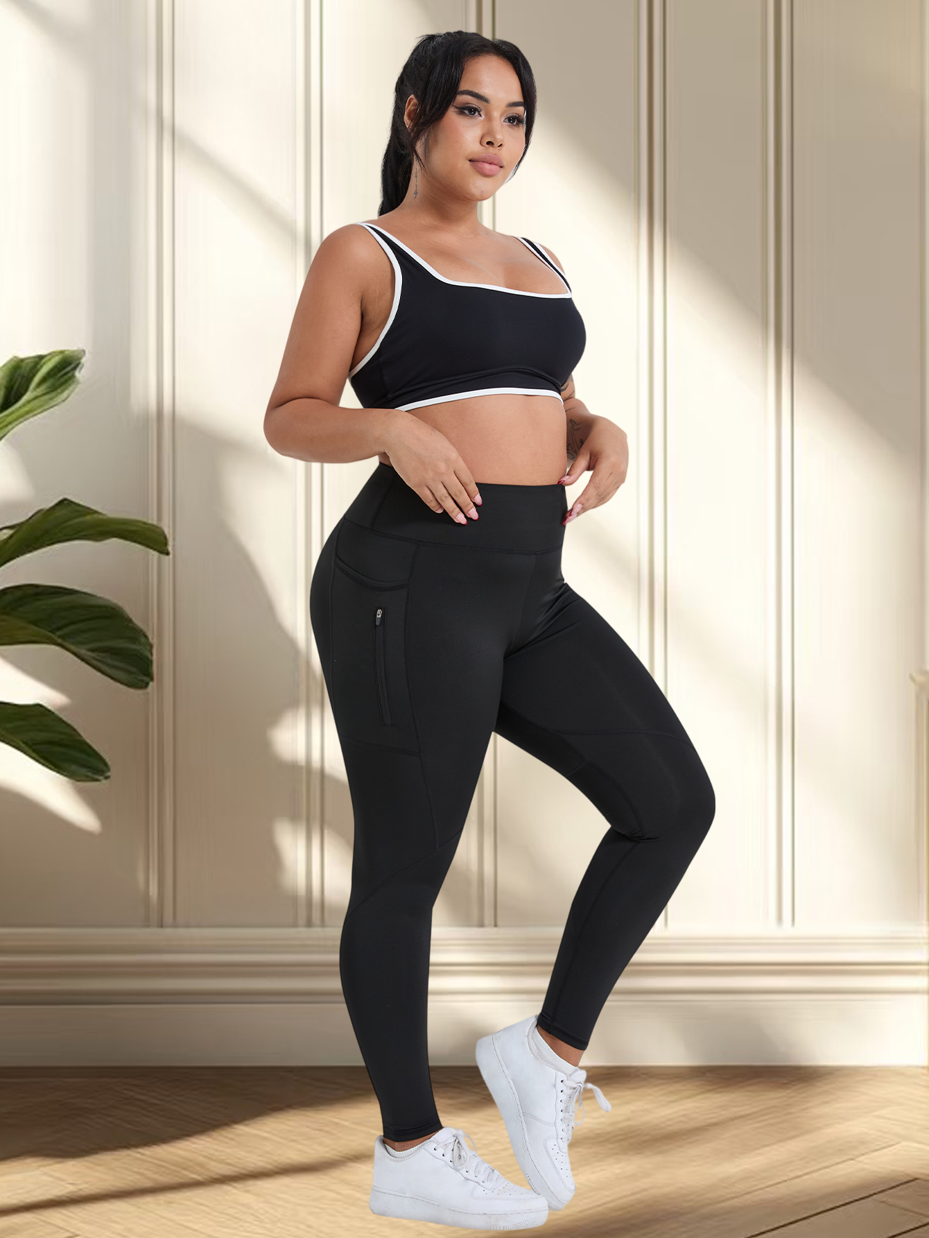 Plus Size Yoga Leggings with Zipper Pockets Training Workout Sports Gym Leggings High Waist Yoga Pants Women Gym Clothes
