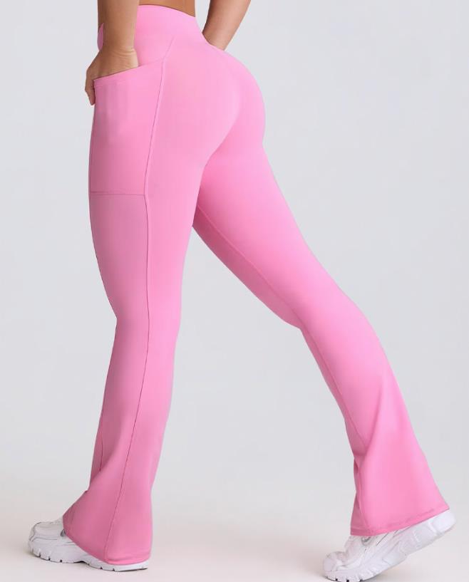 Women High Waist Yoga Pants with Pocket Flare Print Breathable Lightweight Eco-Friendly Four-Way Stretch