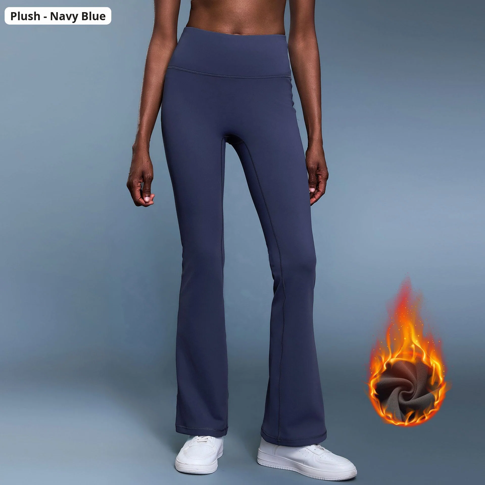 High-Waisted Elastic Solid Full-Length Yoga Pants Women Autumn Winter Warm Fleece-Lined Flared Tummy Control Plus Size Four-Way