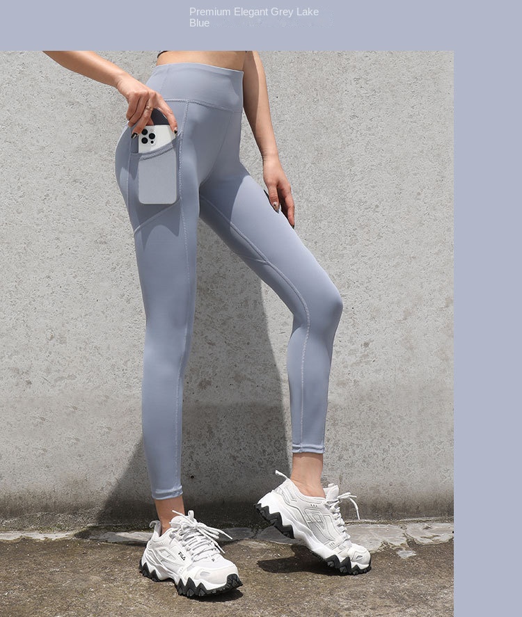 European American Quick-Drying Stretch Fitness Pants Hip-Lifting Mesh Side Pocket Sports Tight Leggings for Running Yoga