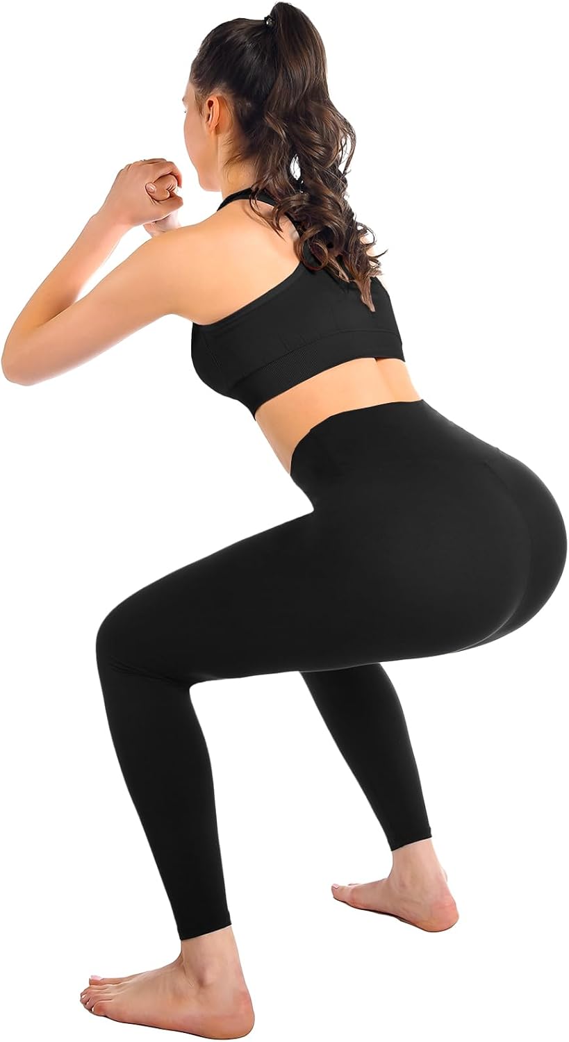 Leafigure High Waisted Breathable Solid Leggings for Women-Soft No See-Through Yoga Pants for Gym Workout Running 2 Piece Set