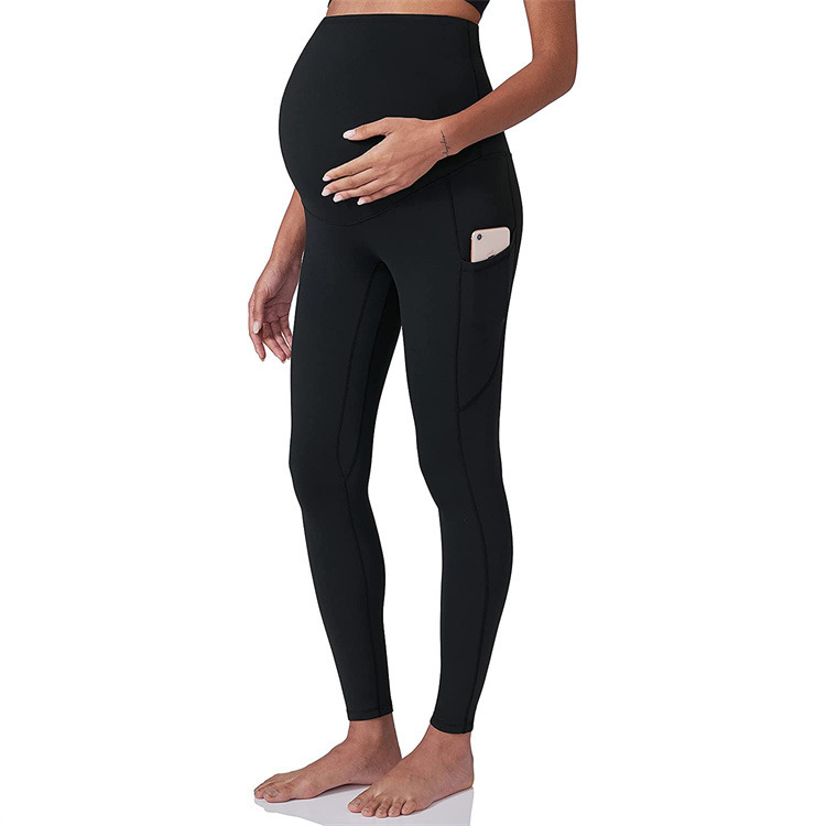 2025 High Waist Skinny Elastic Waist Pregnancy Fitness Leggings Maternity Yoga Pants with Pocket Washed Quick Dry Spring