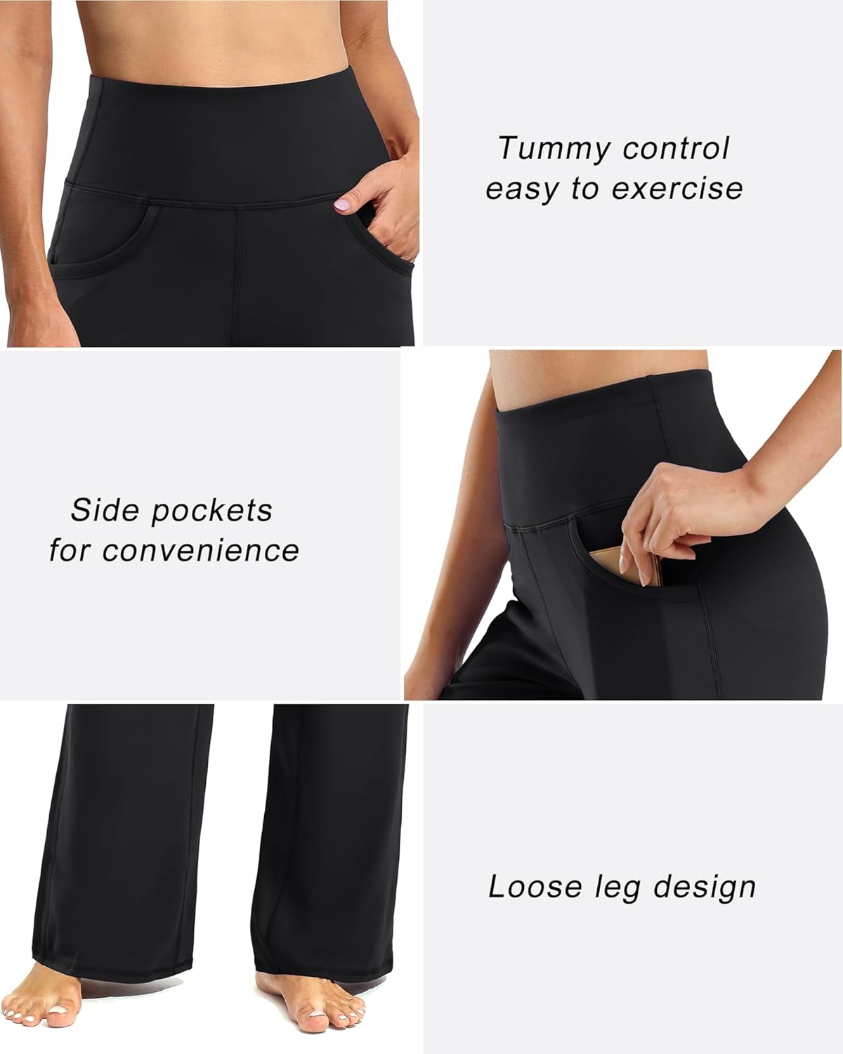 Promoter High Waist Wide Leg Yoga Pants with Pockets Stretch Loose Casual Lounge Sweatpants Color Blocking Petite/Regular/Tall