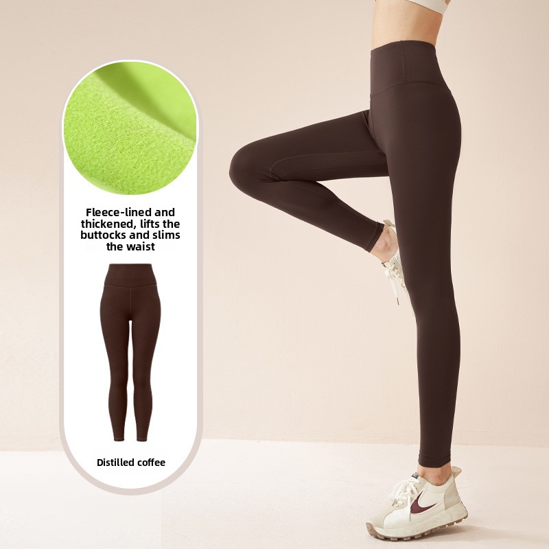 New Winter Solid Breathable Outerwear Tummy Control Hip Lift Fitness Sports Tight Thickened Fleece Yoga Pants