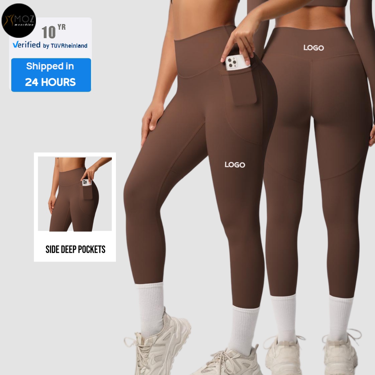 Women's High Waist Breathable Yoga Pants Tummy Control Fitness Leggings with Side Pockets Solid Pattern Workout Running Tights