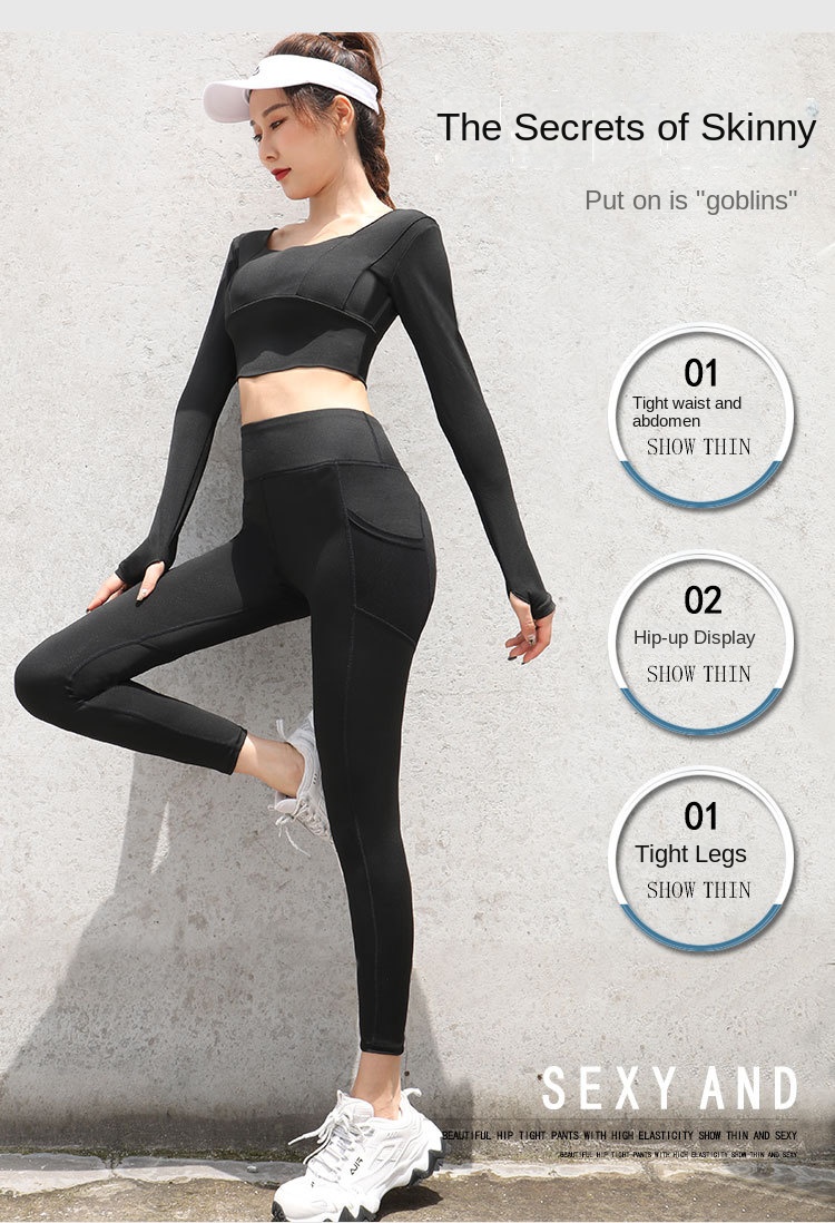 European American Quick-Drying Stretch Fitness Pants Hip-Lifting Mesh Side Pocket Sports Tight Leggings for Running Yoga
