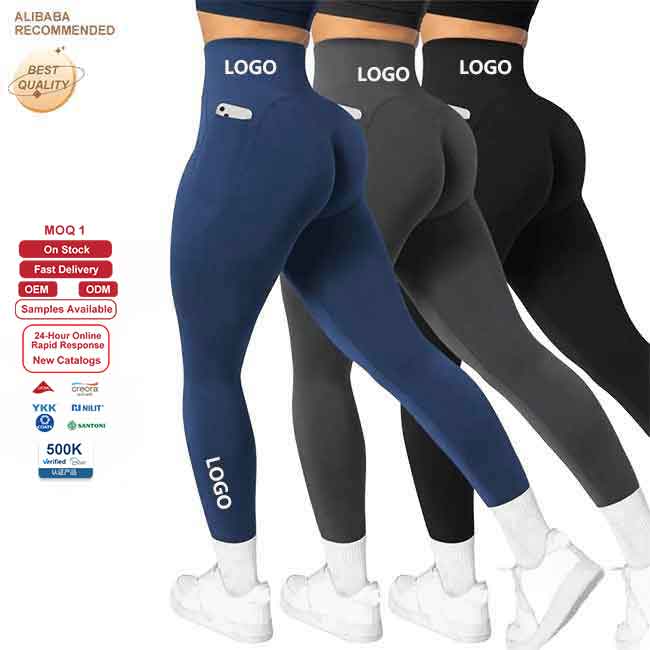 Customized ODM OEM Free Sample Butt Lift Seamless Yoga Pants Stretch Fitness Bottom Pants Exercise Leggings With Pocket Women