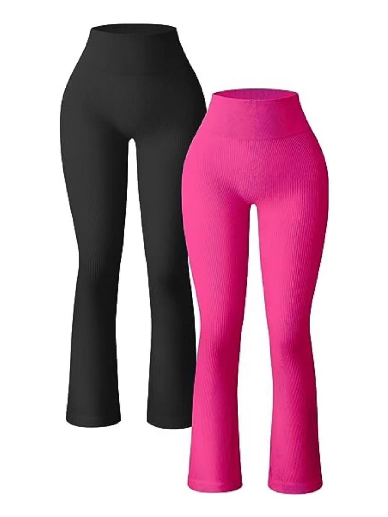 2025 High Waisted Ribbed Bootcut Yoga Pants for Women Seamless Butt Lifting Flare Leggings Plus Size Sports Wear for Solid