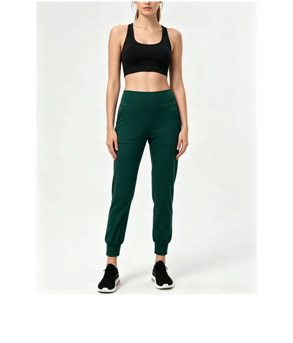 Women's 77% Nylon 23% Spandex High Waist 4-Way Stretch Yoga Pant Front View