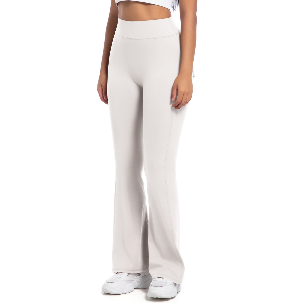 Button Peach High-Waisted Tight Yoga Bell-Bottoms Fitness Sports Wide-Leg Boot-Cut Yoga Pants for Women
