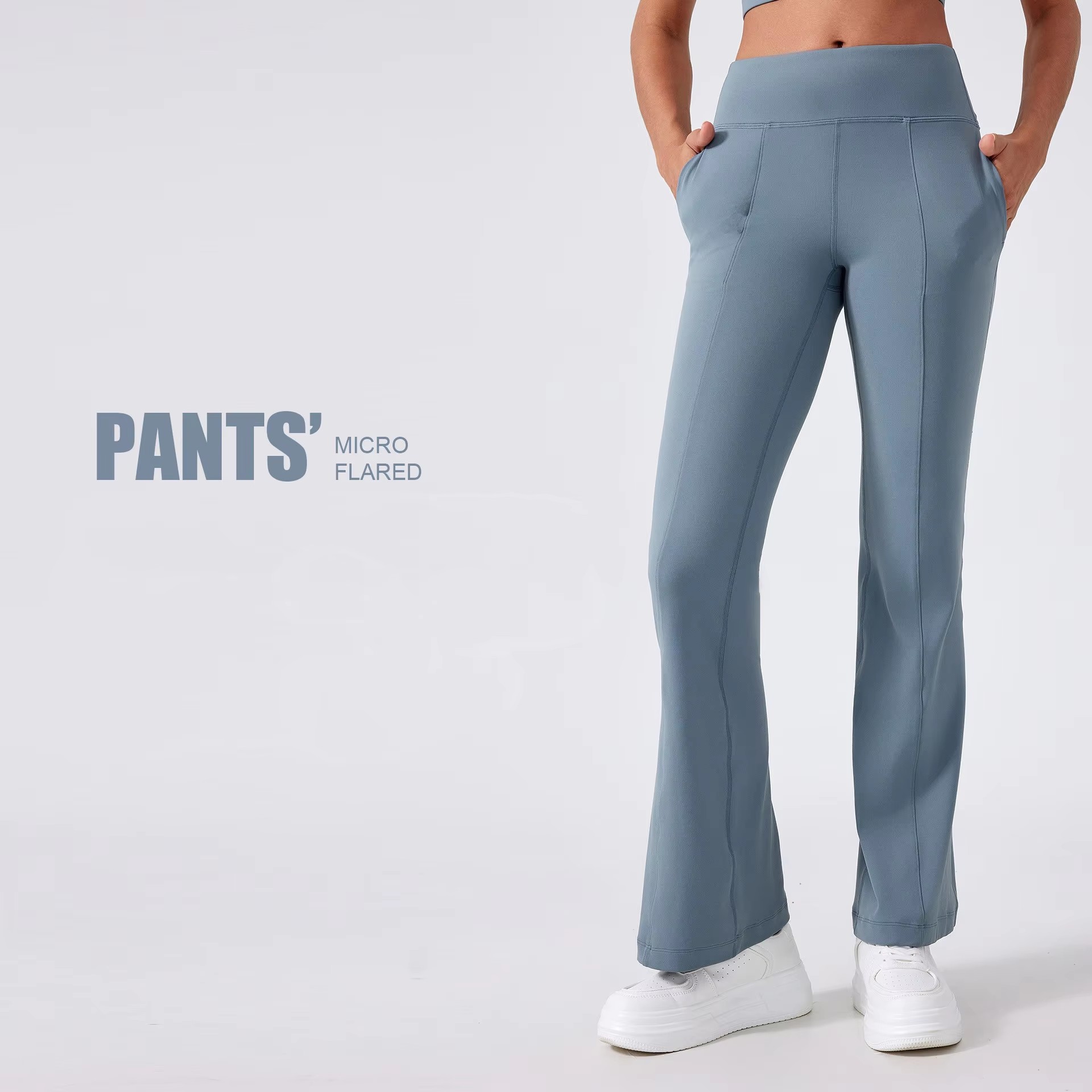 SHINBENE 31" Women's High Waist Flare Yoga Pants with Elastic Waist Closure Lounge Bootcut Leggings with Pockets Solid Pattern