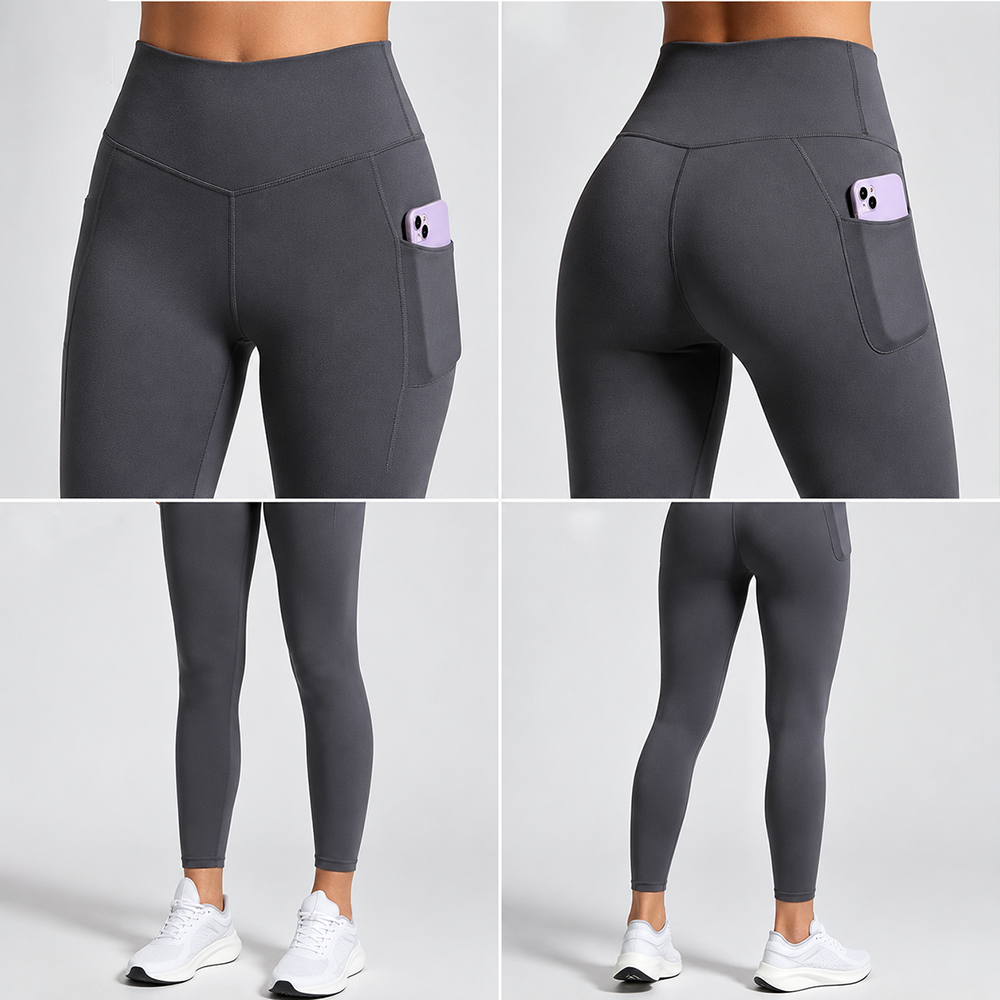 Women Solid High Waisted Yoga Leggings Elastic Waist Side Pockets Tummy Control Workout Daily Wear Gym Running Activewear