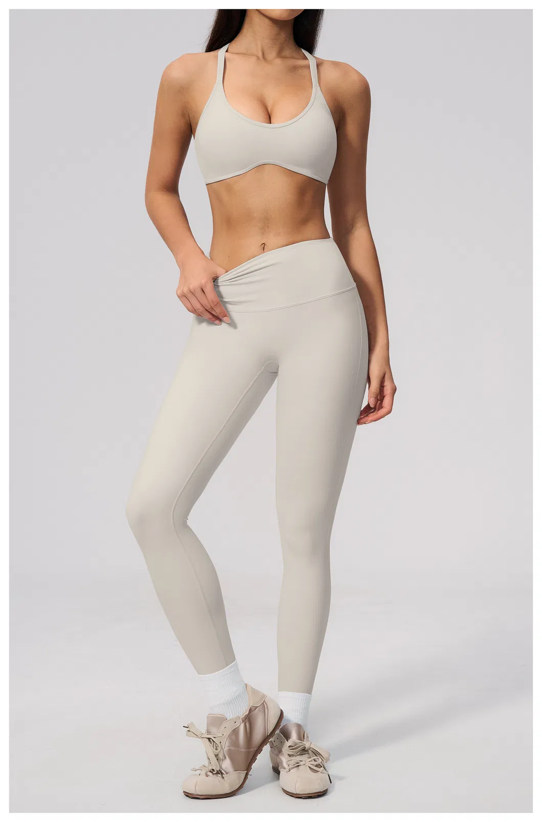 Tummy Control High Waist Yoga Pants for Women Wide Seamless Waistband V-Shape Lifting Butt Scrunch Leggings Squat-Proof 4-Way Stretch Matte Cropped