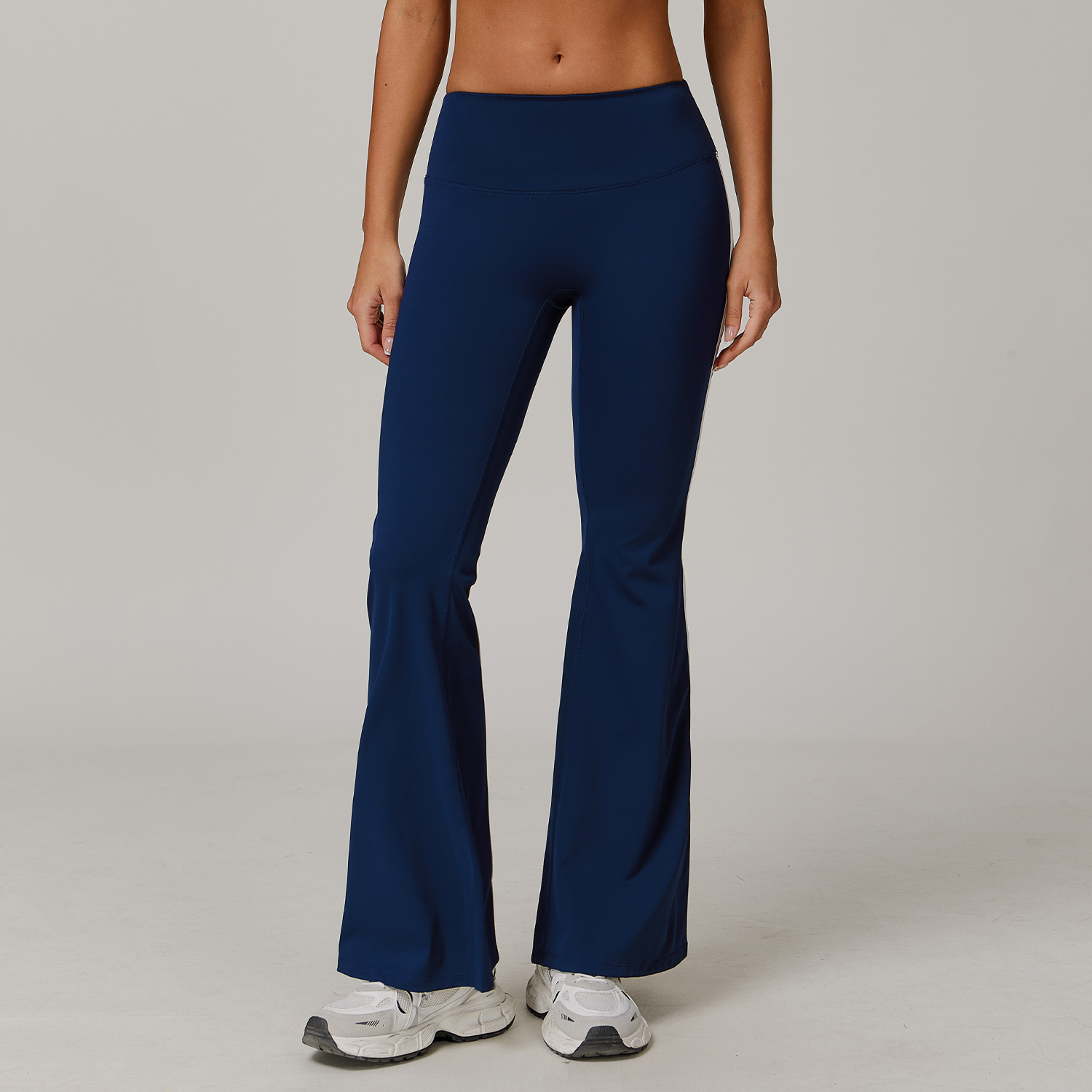 Women's High Waist Yoga Pants With Color-Blocked Side Seam Nylon Spandex Quick Drying Flared Leggings Gym Clothes Sport Wear