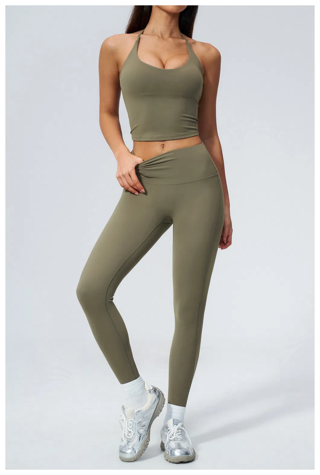 Tummy Control High Waist Yoga Pants for Women Wide Seamless Waistband V-Shape Lifting Butt Scrunch Leggings Squat-Proof 4-Way Stretch Matte Cropped