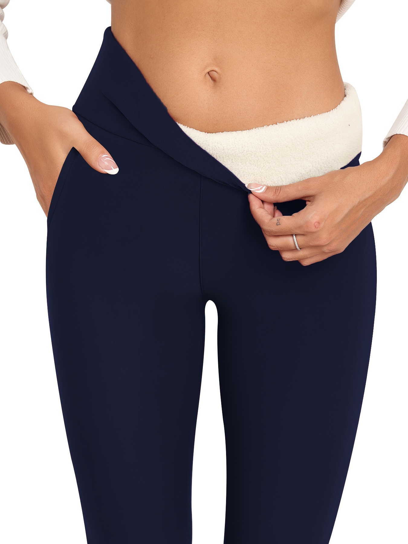 Women High Waist Fleece Lined Workout Leggings With Pockets Warm Thermal Yoga Pants for Running