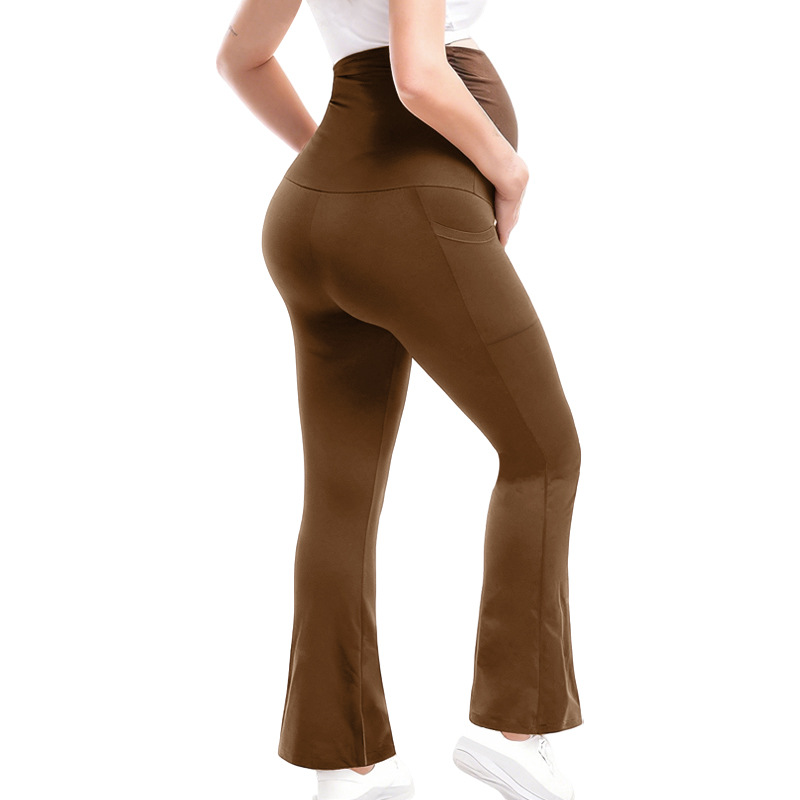 Maternity High-Waisted Tight Bootcut Full-Length Wrinkle-Resistant Pants Solid Color Stretch Yoga Side Double-Pocket Pregnancy