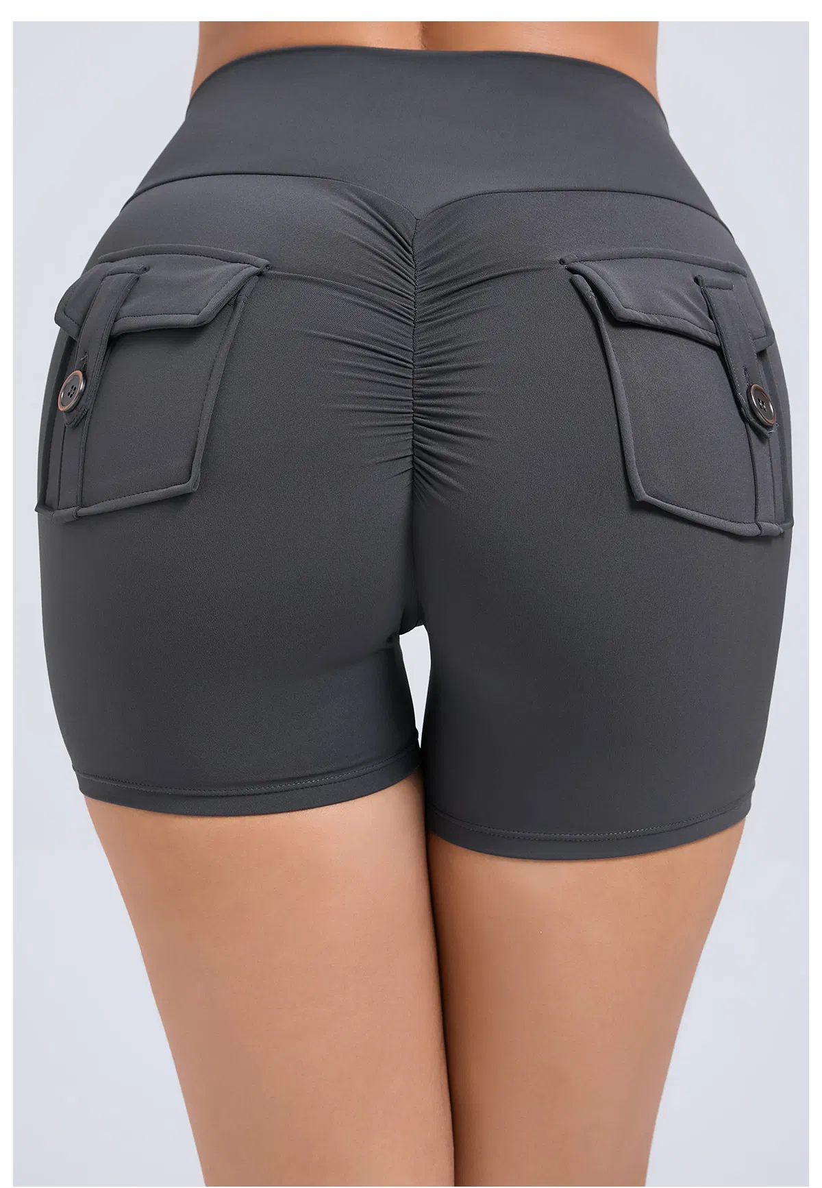Peach-Shaped Workwear Tight Shorts Women High-Waist Stretch Button-Lift Yoga Pants Quick-Dry Running Fitness Shorts