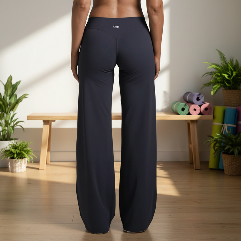 Breathable Sustainable Printed Mid Elastic Waist Smooth Loose Fit Straight Wide Leg Yoga Leggings Buttery Soft Four-Way Stretch