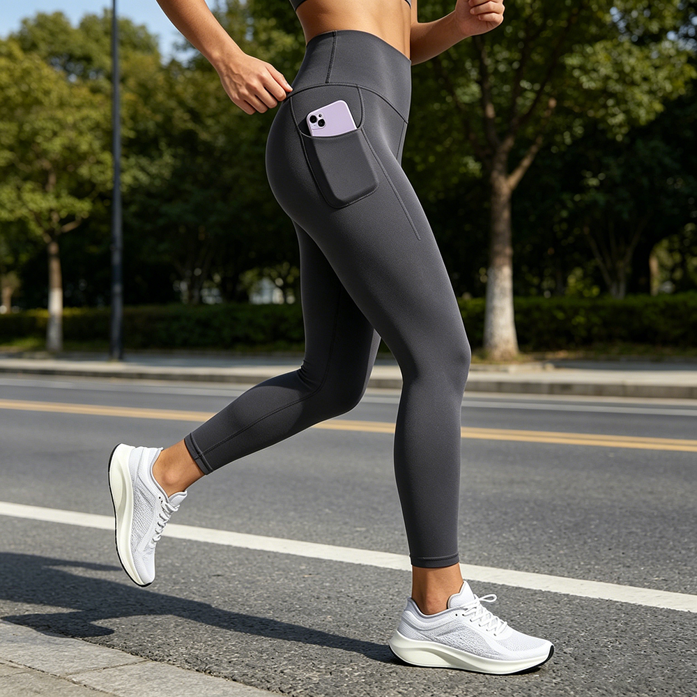 Women Solid High Waisted Yoga Leggings Elastic Waist Side Pockets Tummy Control Workout Daily Wear Gym Running Activewear