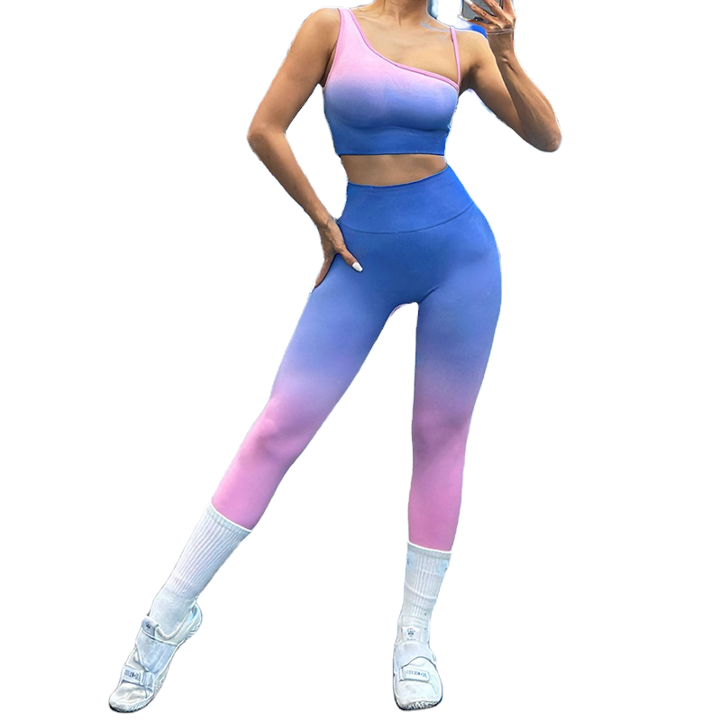 Custom Breathable High-Waisted Butt-Lifting Elastic Waist Front Print Ankle-Length Tie-Dye Seamless Gradient Running Yoga