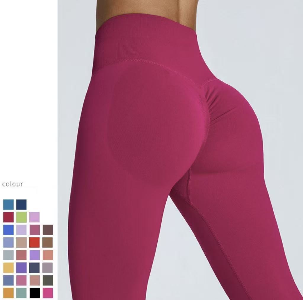 Seamless High-waisted Sheer Yoga Pants for Women, Peach Color, Figure-hugging, Stretchy, Quick-drying