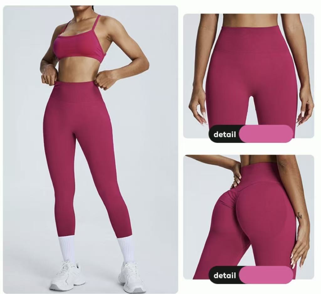 Seamless High-waisted Sheer Yoga Pants for Women, Peach Color, Figure-hugging, Stretchy, Quick-drying