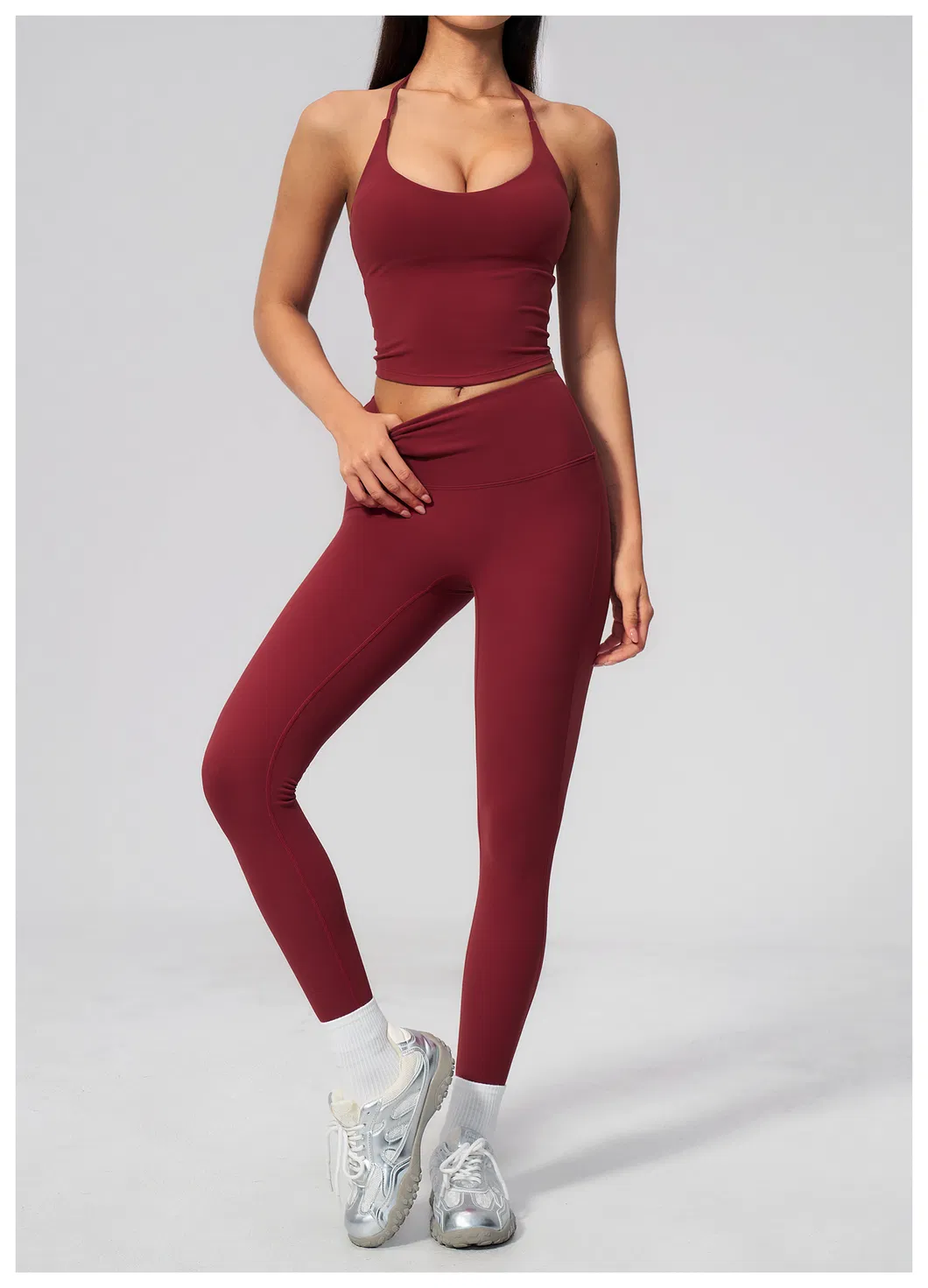 Tummy Control High Waist Yoga Pants for Women Wide Seamless Waistband V-Shape Lifting Butt Scrunch Leggings Squat-Proof 4-Way Stretch Matte Cropped