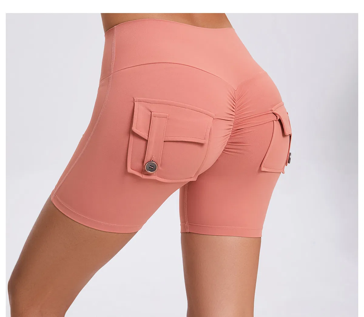 Peach-Shaped Workwear Tight Shorts Women High-Waist Stretch Button-Lift Yoga Pants Quick-Dry Running Fitness Shorts