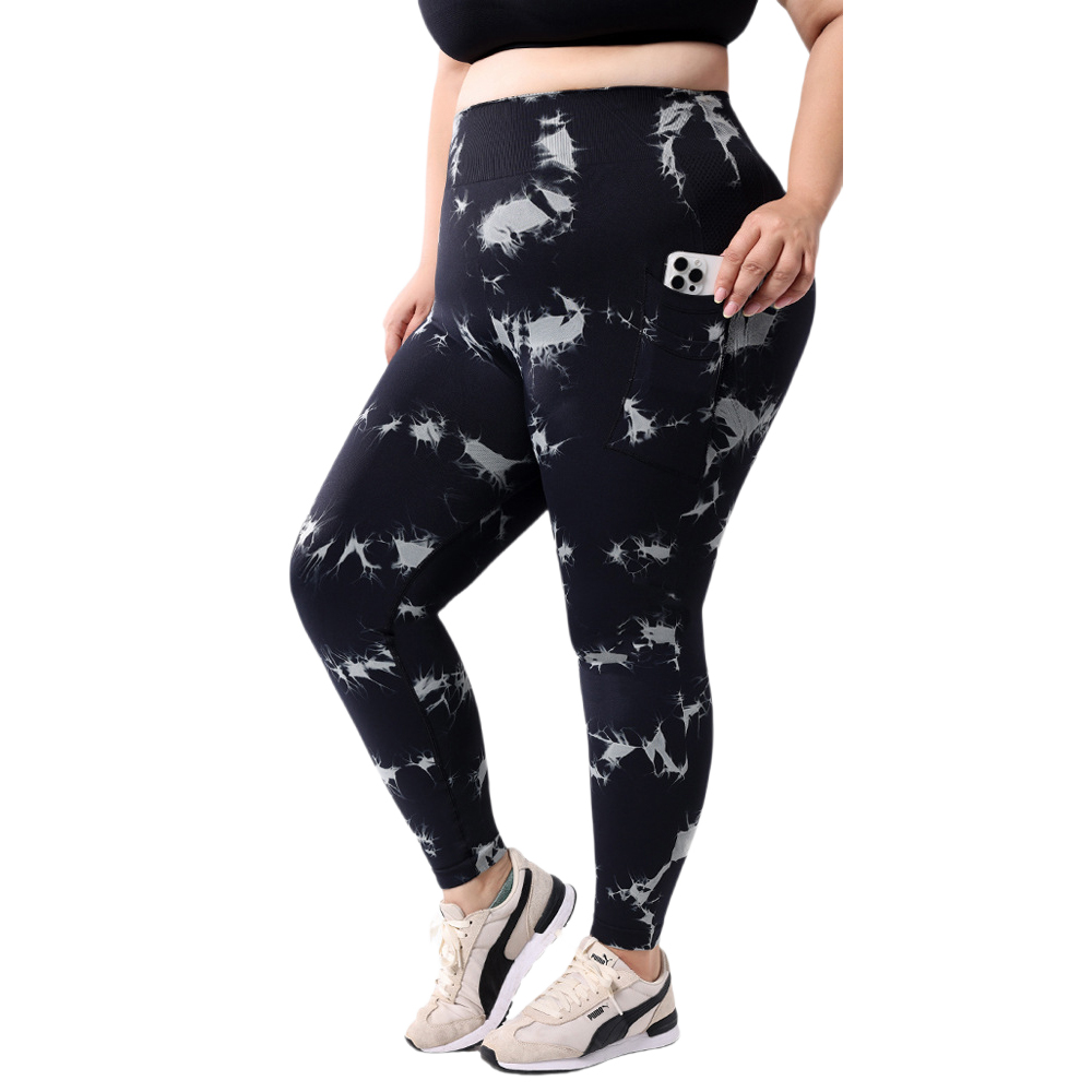 Women 264lb Weight Plus Size OCK25001 Tie Dye Peach V-Shaped Elastic Waist Four-Way Stretch Yoga Pants for Yoga Fitness Running