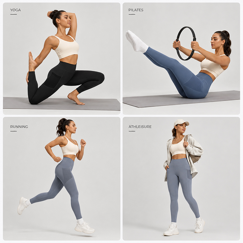 Women's Mesh Side Pocket Yoga Leggings High Waist Tummy Control Peach Lift Seam Stretchy Breathable Fitness Gym Running Pants
