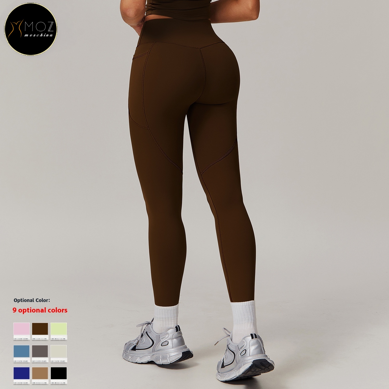 Women's High Waist Breathable Yoga Pants Tummy Control Fitness Leggings with Side Pockets Solid Pattern Workout Running Tights